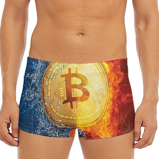Fire And Water Bitcoin Print Men's Short Boxer Briefs