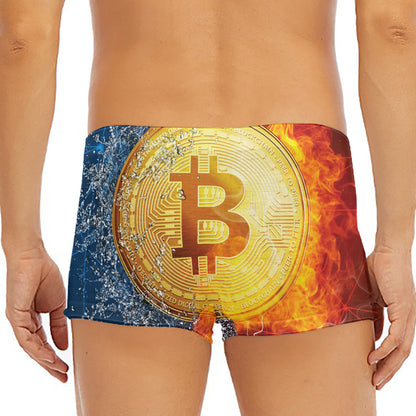 Fire And Water Bitcoin Print Men's Short Boxer Briefs