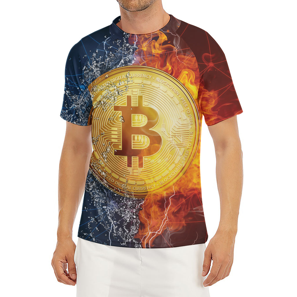 Fire And Water Bitcoin Print Men's Short Sleeve Rash Guard