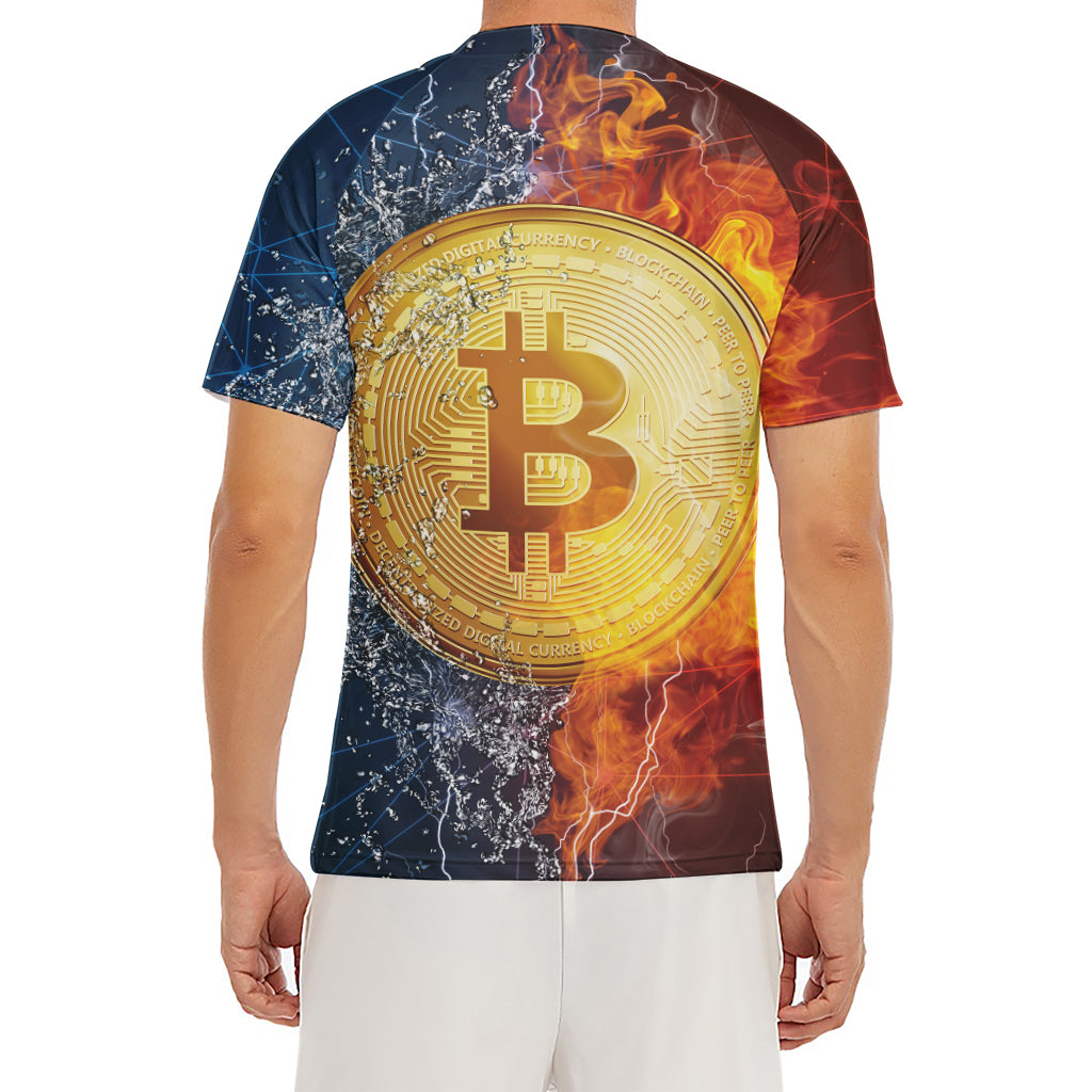 Fire And Water Bitcoin Print Men's Short Sleeve Rash Guard