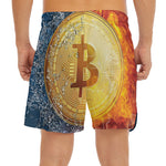 Fire And Water Bitcoin Print Men's Split Running Shorts