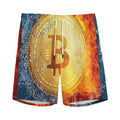 Fire And Water Bitcoin Print Men's Athletic Shorts