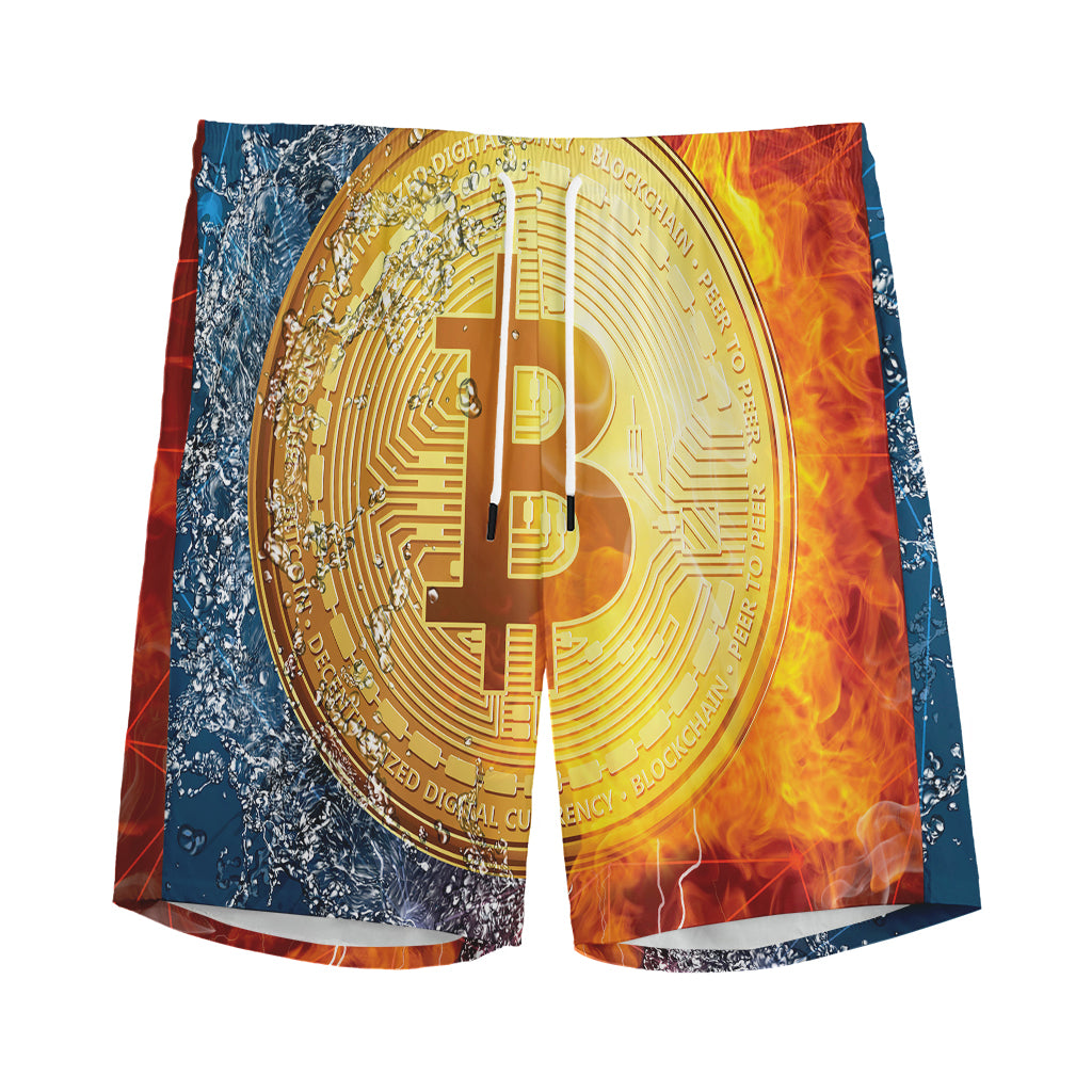 Fire And Water Bitcoin Print Men's Sports Shorts