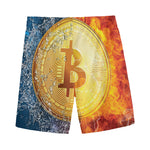 Fire And Water Bitcoin Print Men's Sports Shorts