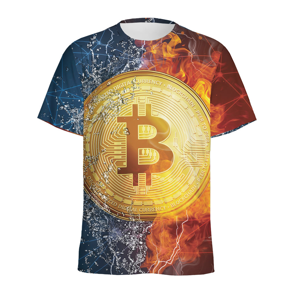 Fire And Water Bitcoin Print Men's Sports T-Shirt