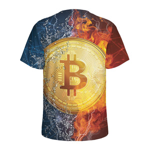 Fire And Water Bitcoin Print Men's Sports T-Shirt