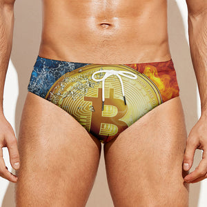 Fire And Water Bitcoin Print Men's Swim Briefs