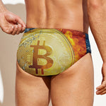 Fire And Water Bitcoin Print Men's Swim Briefs