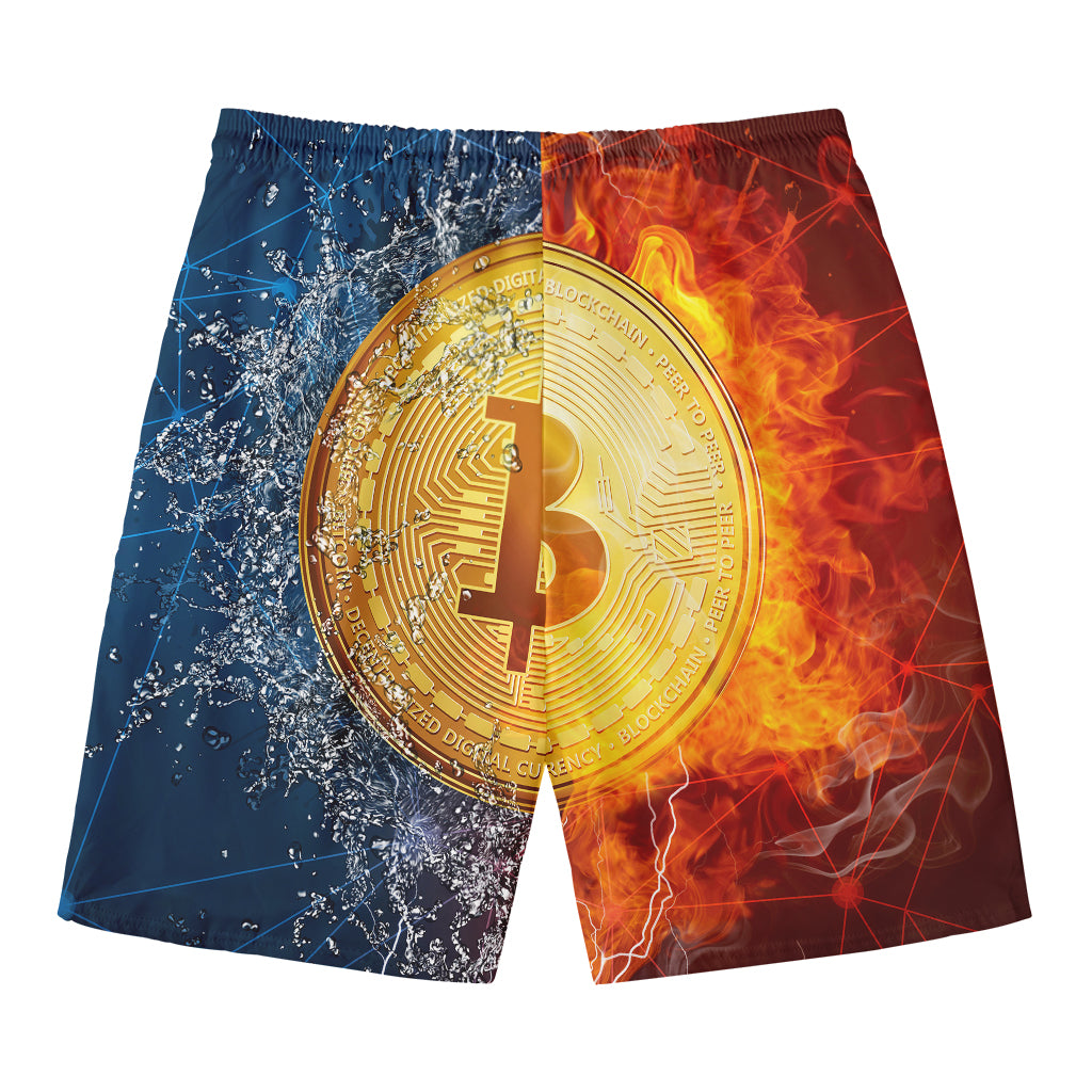 Fire And Water Bitcoin Print Men's Swim Trunks