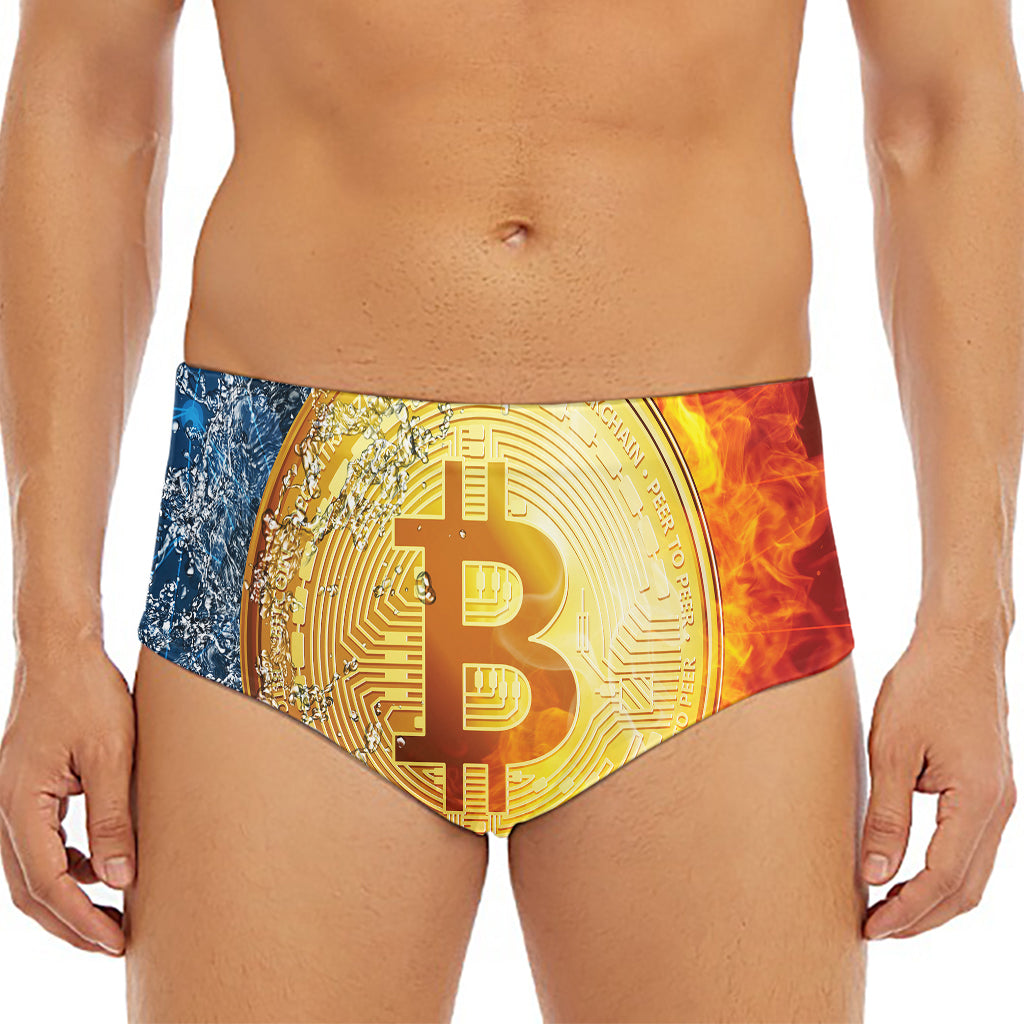 Fire And Water Bitcoin Print Men's Triangle Swim Briefs
