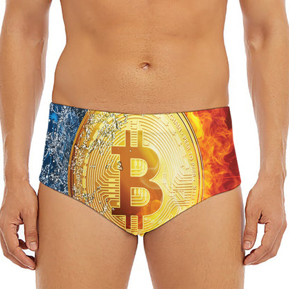 Fire And Water Bitcoin Print Men's Triangle Swim Briefs