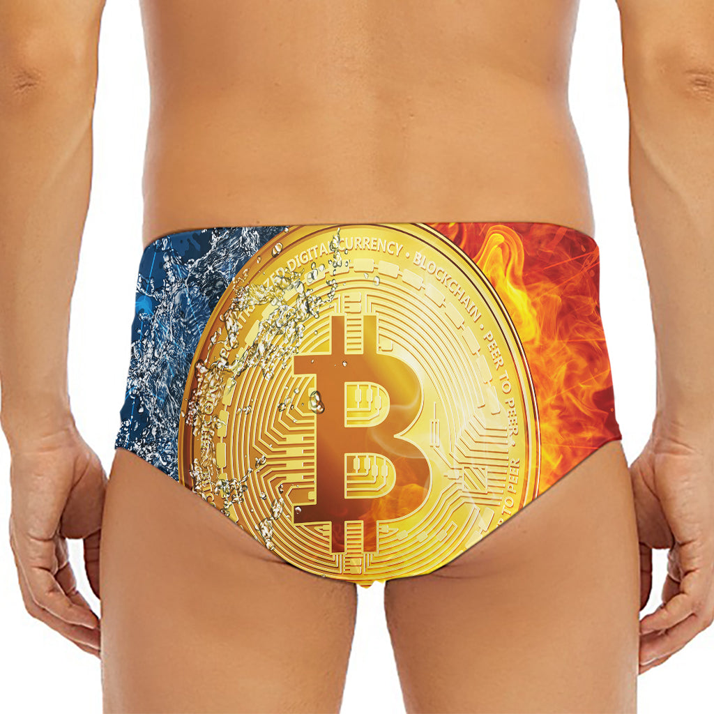 Fire And Water Bitcoin Print Men's Triangle Swim Briefs