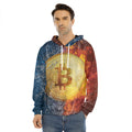 Fire And Water Bitcoin Print Men's Velvet Pullover Hoodie