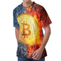 Fire And Water Bitcoin Print Men's Velvet T-Shirt