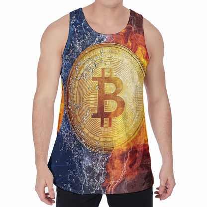 Fire And Water Bitcoin Print Men's Velvet Tank Top