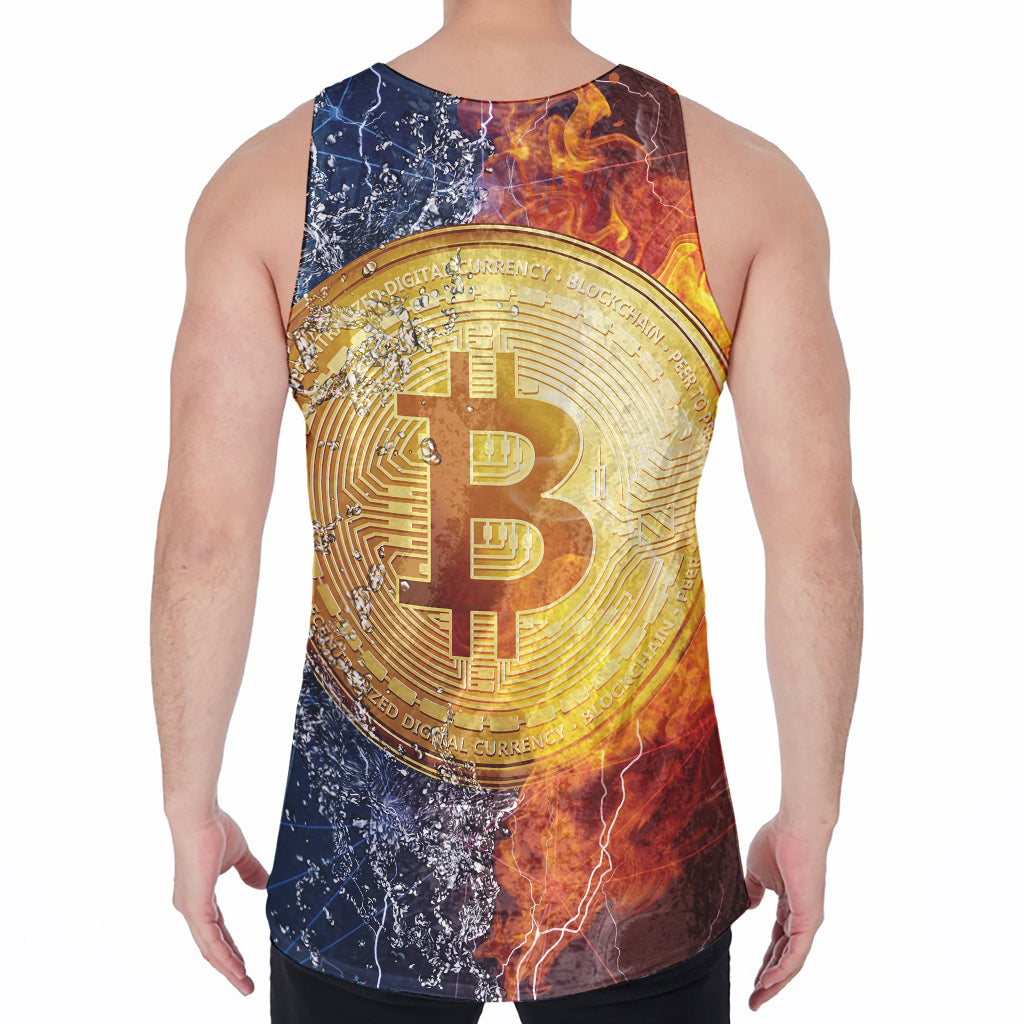 Fire And Water Bitcoin Print Men's Velvet Tank Top