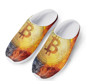 Fire And Water Bitcoin Print Mesh Casual Shoes