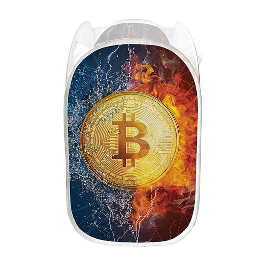 Fire And Water Bitcoin Print Mesh Laundry Hamper
