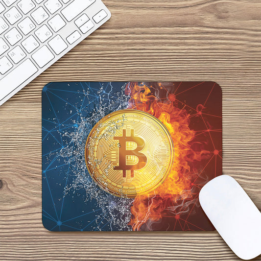 Fire And Water Bitcoin Print Mouse Pad