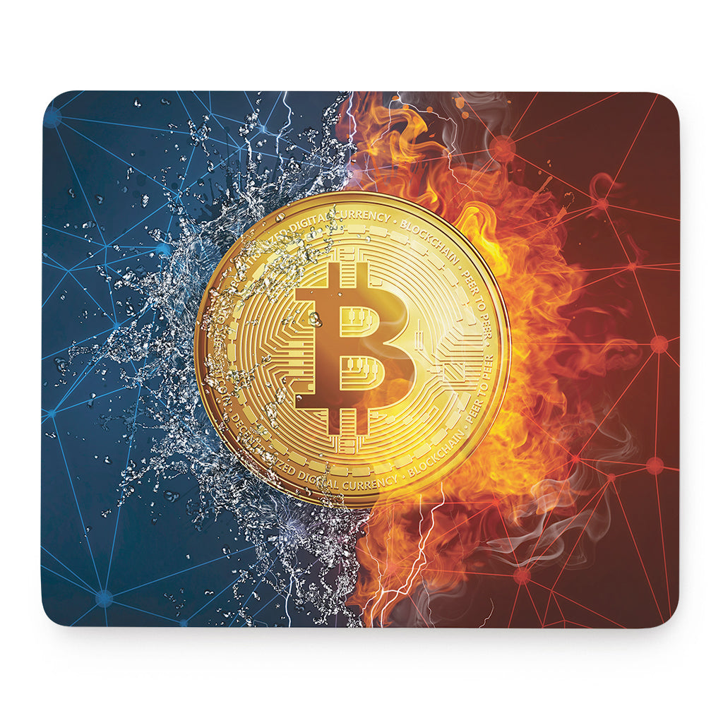 Fire And Water Bitcoin Print Mouse Pad