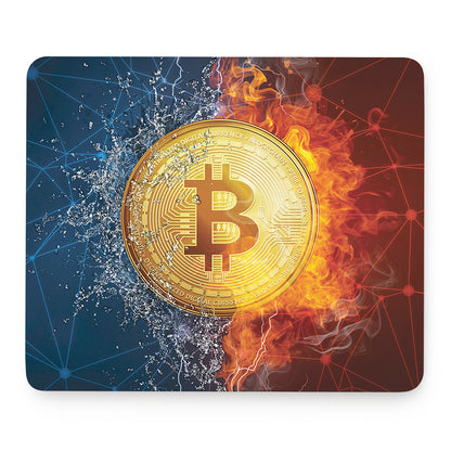 Fire And Water Bitcoin Print Mouse Pad