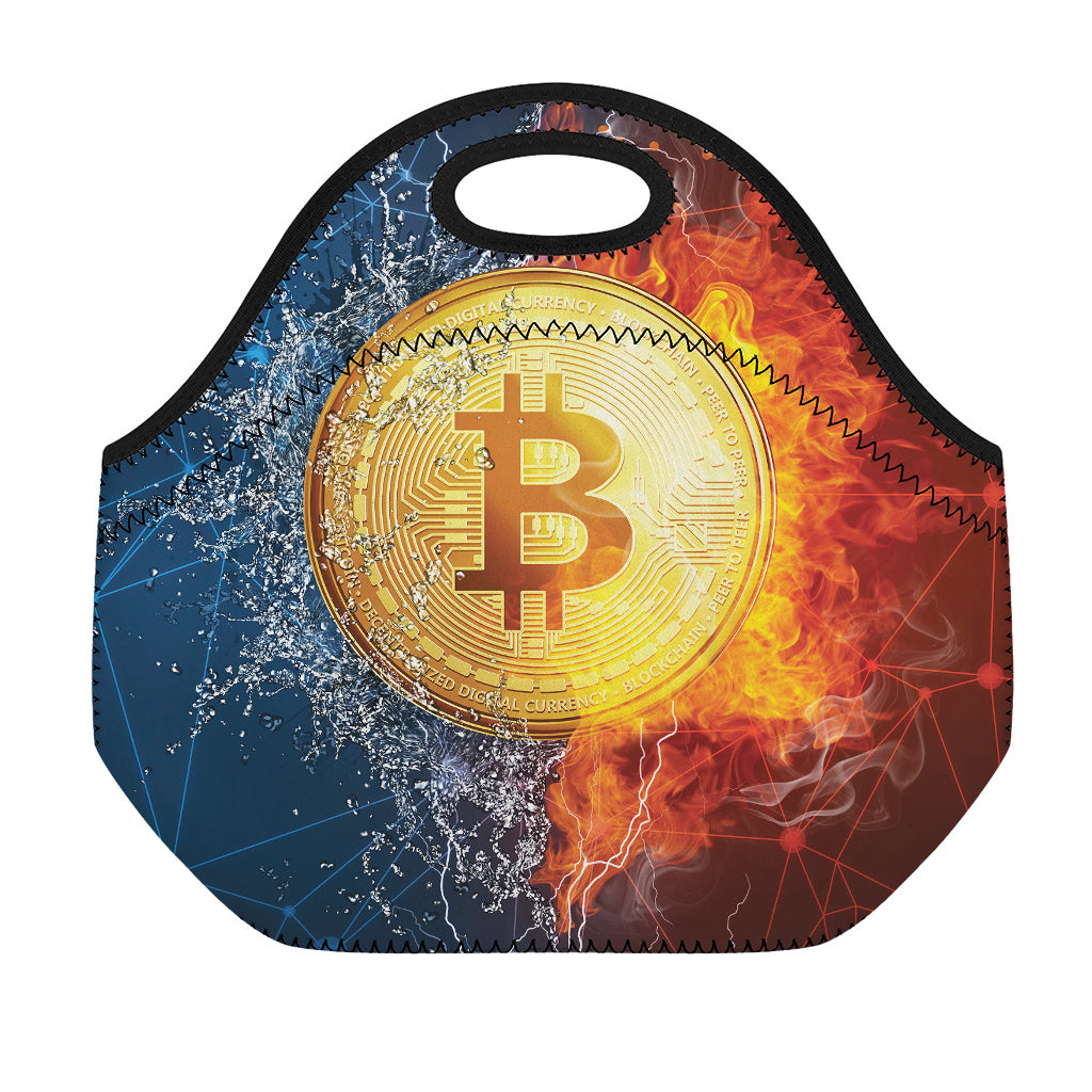 Fire And Water Bitcoin Print Neoprene Lunch Bag