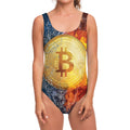 Fire And Water Bitcoin Print One Piece Swimsuit