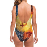 Fire And Water Bitcoin Print One Piece Swimsuit
