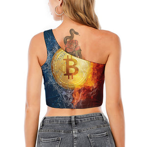 Fire And Water Bitcoin Print One Shoulder Crop Top