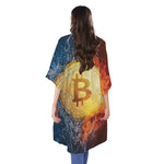 Fire And Water Bitcoin Print Open Front Beach Cover Up