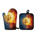 Fire And Water Bitcoin Print Oven Mitt And Pot Holder Set