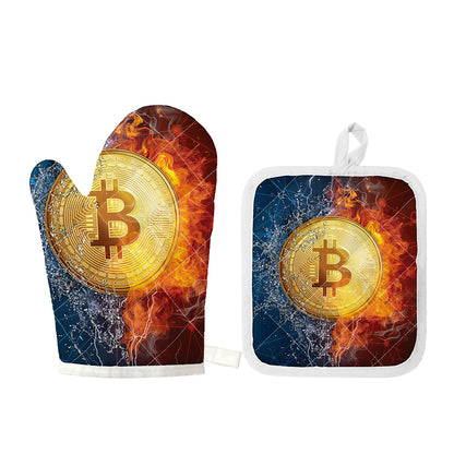 Fire And Water Bitcoin Print Oven Mitt And Pot Holder Set