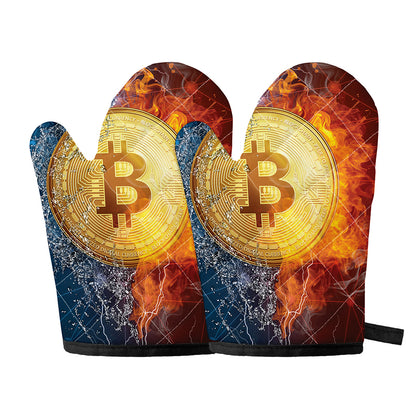 Fire And Water Bitcoin Print Oven Mitts