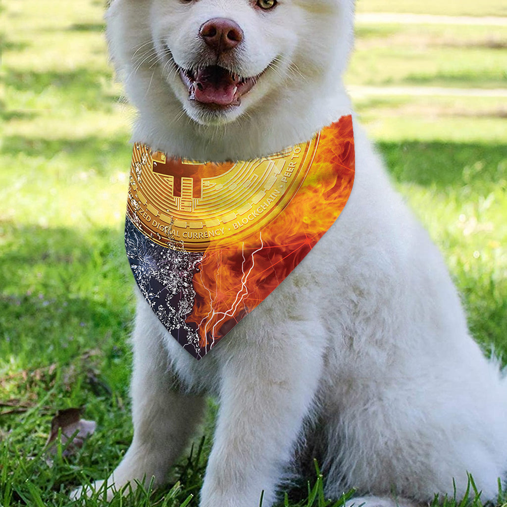 Fire And Water Bitcoin Print Over The Collar Dog Bandana
