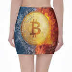 Fire And Water Bitcoin Print Pencil Mini Skirt