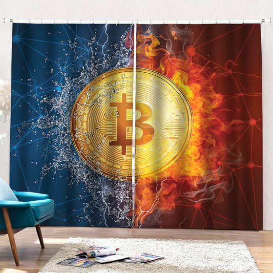 Fire And Water Bitcoin Print Pencil Pleat Curtains