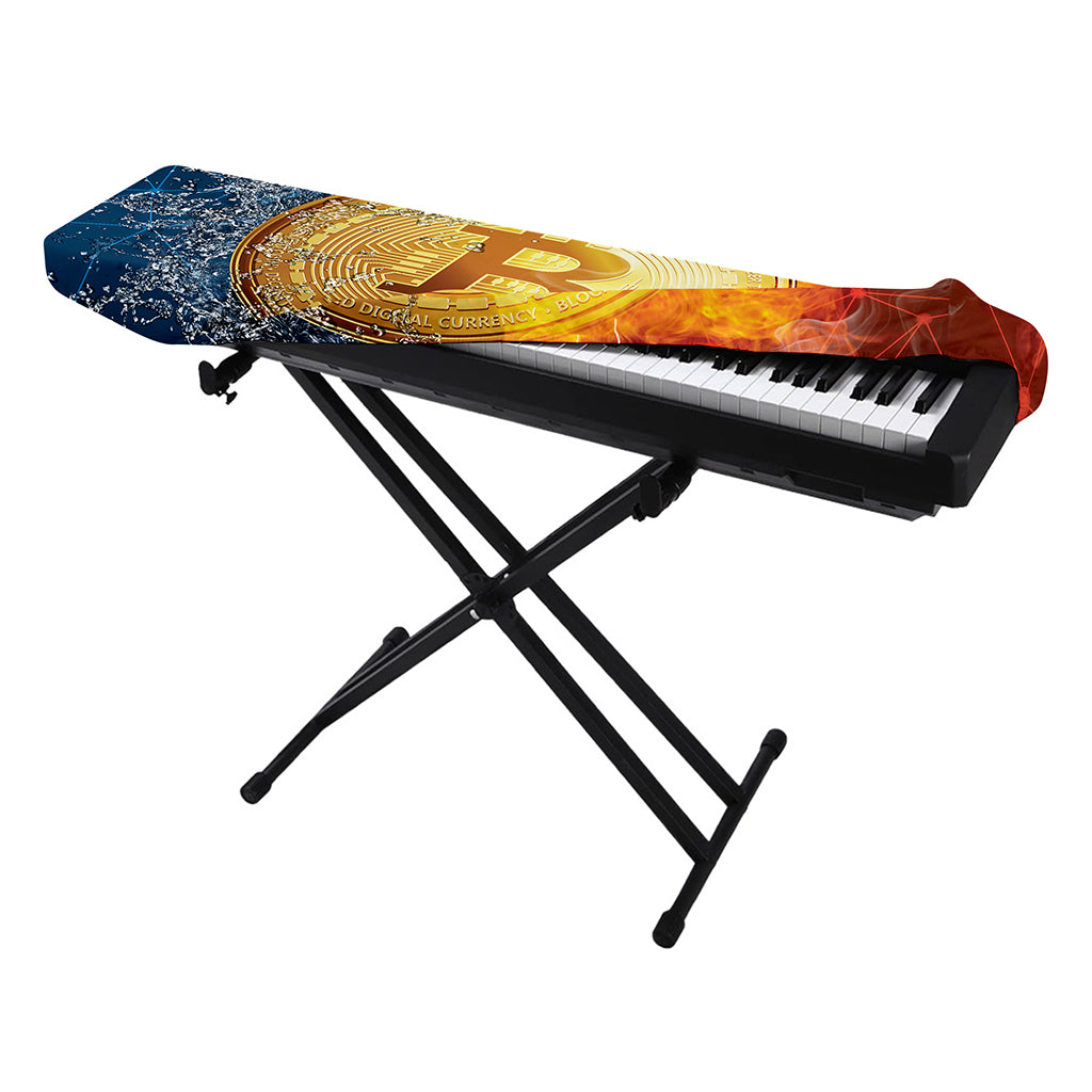 Fire And Water Bitcoin Print Piano Keyboard Cover