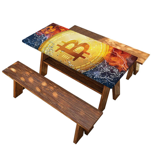 Fire And Water Bitcoin Print Picnic Table Cover