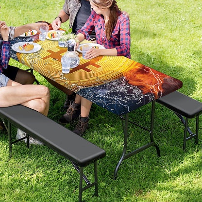 Fire And Water Bitcoin Print Picnic Table Cover