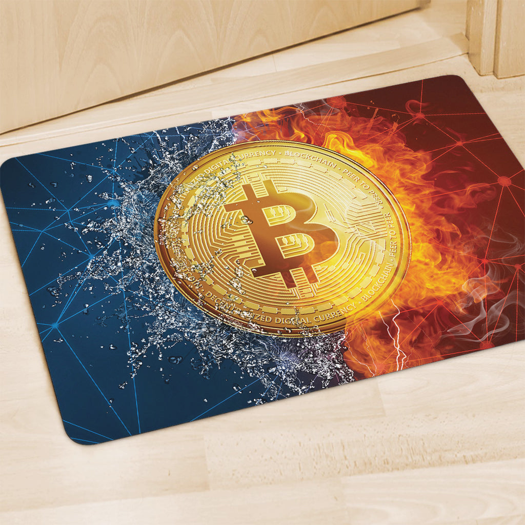 Fire And Water Bitcoin Print Polyester Doormat