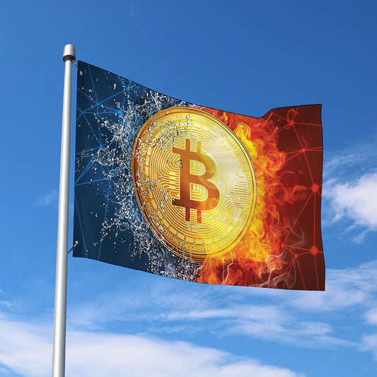 Fire And Water Bitcoin Print Polyester Flag