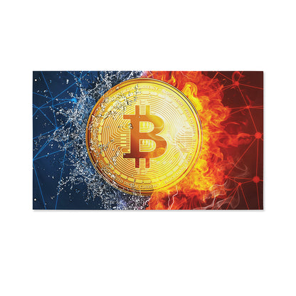 Fire And Water Bitcoin Print Polyester Flag