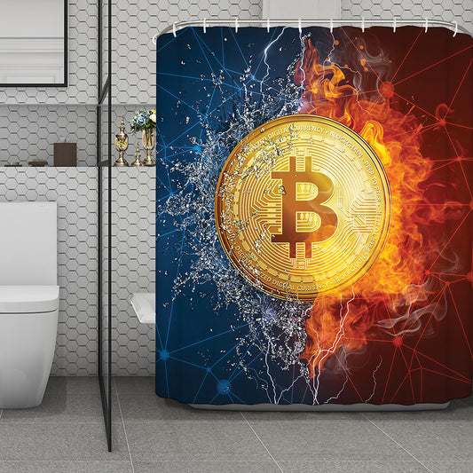 Fire And Water Bitcoin Print Polyester Shower Curtain