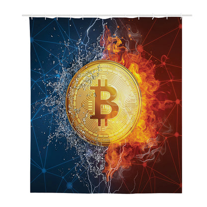 Fire And Water Bitcoin Print Polyester Shower Curtain