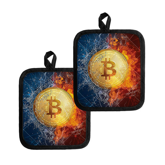 Fire And Water Bitcoin Print Pot Holders