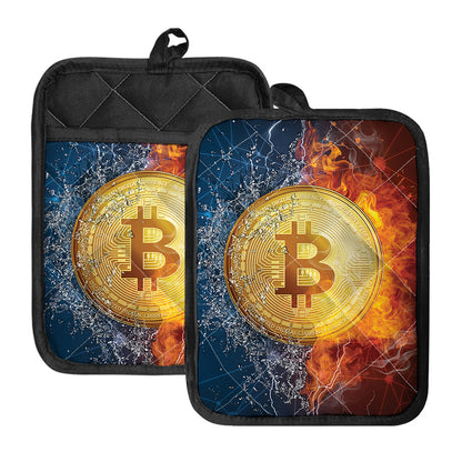 Fire And Water Bitcoin Print Pot Holders With Pocket