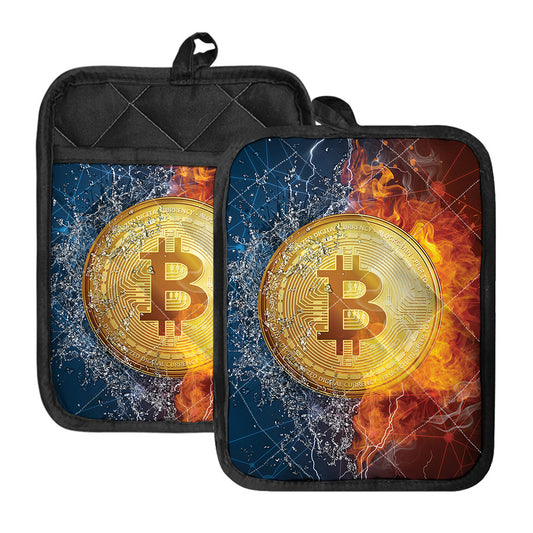Fire And Water Bitcoin Print Pot Holders With Pocket
