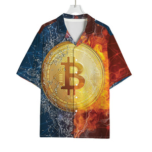 Fire And Water Bitcoin Print Rayon Hawaiian Shirt