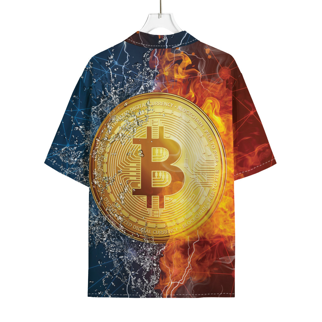 Fire And Water Bitcoin Print Rayon Hawaiian Shirt