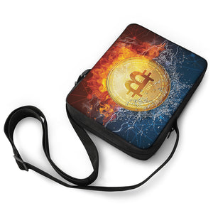 Fire And Water Bitcoin Print Rectangular Crossbody Bag